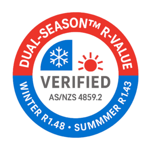 ThermaDoor Dual-Season R-Value Verified Badge — R1.48 Winter, R1.43 Summer, tested to AS/NZS 4859.2