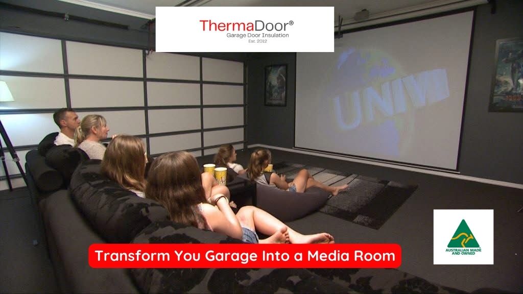 Stylish garage converted into media room with ThermaDoor insulated door