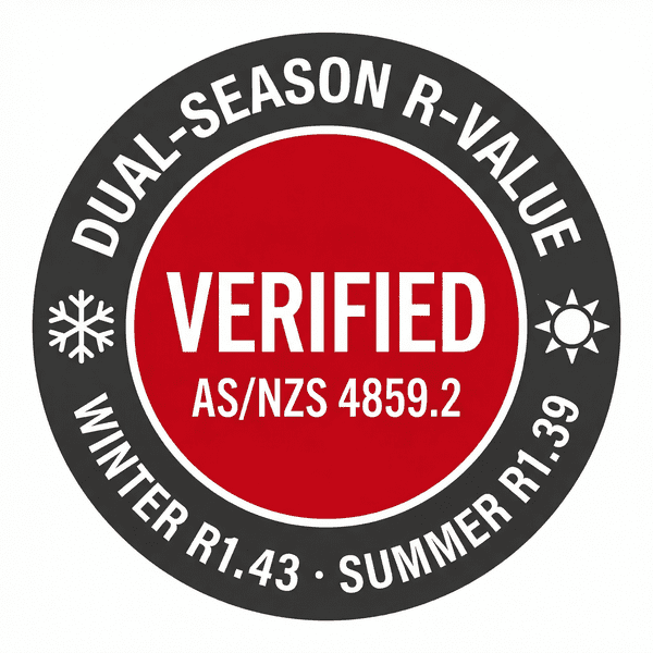 ThermaDoor Dual-Season R-Value Badge — Verified Winter R1.43 Summer R1.39 to AS/NZS 4859.2